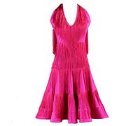 PONNYC Women's Dance Latin Costumes Halter Neck Salsa Performance Dancing Outfit Cha Cha Ballroom Dancing Practice Dresses,A,S