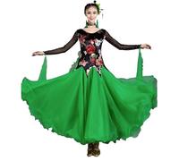 PONNYC Women's Salsa Waltz Dance Performance Costume Printed Tango Social Dance Clothes Long Sleeve Ballroom Dancing Dresses,f,M