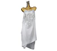 PONNYC Women's Sequins Latin Performance Dancewear Ballroom Dresses Big Hemline Salsa Tango Dancing Clothes Skirt for Rumba,White,S