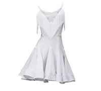 PONNYC Women's Sexy Latin Dance Dresses Fringe Ballroom Performance Costume Tango Dancewear Salsa Competition Dancing Clothes,White,L