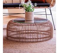 ponoka glass top outdoor coffee table with rattan base in natural
