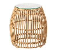ponoka glass top outdoor side table with rattan base in natural
