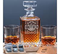 PONPUR Gifts for Brother, Whiskey Decanter Set with 2 Whisky Glasses, Unique Cool Stocking Stuffers Birthday Gift for Brothers from Sister, Best Christmas Presents for Men