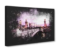 Pont Alexandre Iii Bridge In Paris France Paint Splash Modern Art Canvas Wall Art Print Ready to Hang, Framed Picture for Living Room Bedroom Home Office Décor, 30x20 Inch (76x50 cm)