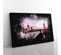 Pont Alexandre Iii Bridge In Paris France Paint Splash Modern Art Canvas Wall Art Print Ready to Hang, Framed Picture for Living Room Bedroom Home Office Décor, 60x40 cm (24x16 Inch)
