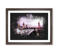 Pont Alexandre Iii Bridge In Paris France Paint Splash Modern Art Framed Wall Art Print, Ready to Hang Picture for Living Room Bedroom Home Office Décor, Walnut A4 (34 x 25 cm)