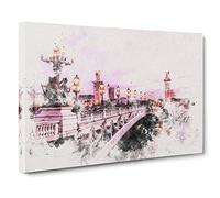 Pont Alexandre III Bridge in Paris France Watercolour Canvas Print for Living Room Bedroom Home Office Décor, Wall Art Picture Ready to Hang, 30 x 20 Inch (76 x 50 cm)