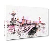 Pont Alexandre Iii Bridge In Paris France Watercolour Modern Canvas Wall Art Print Ready to Hang, Framed Picture for Living Room Bedroom Home Office Décor, 24x16 Inch (60x40 cm)