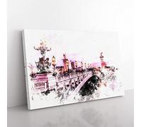 Pont Alexandre Iii Bridge In Paris France Watercolour Modern Canvas Wall Art Print Ready to Hang, Framed Picture for Living Room Bedroom Home Office Décor, 76x50 cm (30x20 Inch)