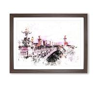 Pont Alexandre Iii Bridge In Paris France Watercolour Modern Framed Wall Art Print, Ready to Hang Picture for Living Room Bedroom Home Office Décor, Walnut A3 (46 x 34 cm)