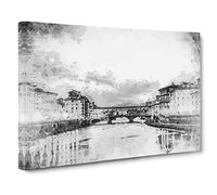 Ponte Vecchio Bridge In Florence Italy Canvas Print | Gallery Wrapped 30mm Frame Wall Art | 20x14 inches | Ready to Hang | Modern Cityscape Picture | Living Room Bedroom Lounge Office