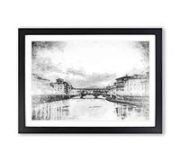 Ponte Vecchio Bridge in Florence Italy Framed Print | A2 Black Framed Wall Art | Ready to Hang | Modern Cityscape Picture | Living Room Bedroom Lounge Office