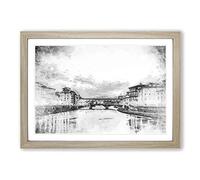 Ponte Vecchio Bridge in Florence Italy Framed Print | A2 Oak Framed Wall Art | Ready to Hang | Modern Cityscape Picture | Living Room Bedroom Lounge Office