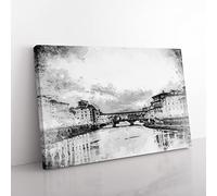 Ponte Vecchio Bridge In Florence Italy Modern Art Canvas Wall Art Print Ready to Hang, Framed Picture for Living Room Bedroom Home Office Décor, 76x50 cm (30x20 Inch)