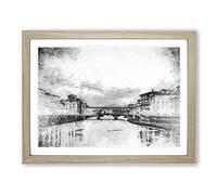 Ponte Vecchio Bridge In Florence Italy Modern Art Framed Print | A3 Oak Framed Wall Art | Ready to Hang | Modern Cityscape Picture | Living Room Bedroom Lounge Office