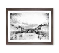 Ponte Vecchio Bridge In Florence Italy Modern Art Framed Print | A3 Walnut Framed Wall Art | Ready to Hang | Modern Cityscape Picture | Living Room Bedroom Lounge Office