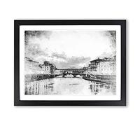 Ponte Vecchio Bridge In Florence Italy Modern Art Framed Wall Art Print, Ready to Hang Picture for Living Room Bedroom Home Office Décor, Black A2 (64 x 46 cm)
