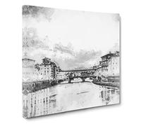 Ponte Vecchio Bridge in Florence Italy Modern Canvas Wall Art Print Ready to Hang, Framed Picture for Living Room Bedroom Home Office Décor, 14x14 Inch (35x35 cm)