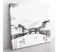 Ponte Vecchio Bridge in Florence Italy Modern Canvas Wall Art Print Ready to Hang, Framed Picture for Living Room Bedroom Home Office Décor, 35x35 cm (14x14 Inch)