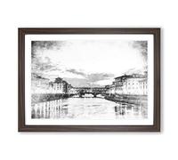 Ponte Vecchio Bridge in Florence Italy Painting Framed Print | A2 Walnut Framed Wall Art | Ready to Hang | Modern Cityscape Picture | Living Room Bedroom Lounge Office