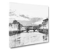 Ponte Vecchio Bridge in Florence Italy Painting Modern Canvas Wall Art Print Ready to Hang, Framed Picture for Living Room Bedroom Home Office Décor, 20x20 Inch (50x50 cm)