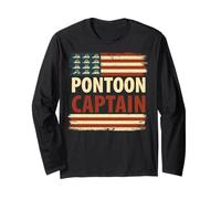 Pontoon Boat Captain USA Flag Boating Sailing Sailor Long Sleeve T-Shirt