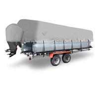 Pontoon Boat Cover 5.2-6.1m, Heavy Duty Waterproof Boat Tarpaulin with Adjustable Straps & Storage Bag, 300D Marine Oxford Fabric, Fits 17-20ft Pontoon Boats, Trailera ble Windproof Design