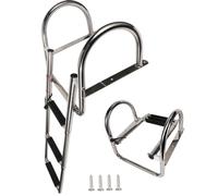 Pontoon Boat Ladder, Stainless Steel Folding Telescoping Rear Entry Inboard Ladder Heavy Duty Custom Swim Deck Ladder with More Wider Pedal and Handrails (3 Steps Ladder)