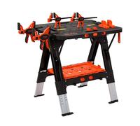 PONY 2-in-1 Folding Workbench, 227 kg Work Bench & 454 kg Saw Horse, 6 Adjustable Height Portable Work Table4 Quick Clamps, 4 Clamp Dogs & Tool Tray,