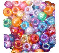 Pony Beads,1000Pcs Glitter Clear Plastic Beads,0.35" Transparent Beads,Colourful Beads for DIY Craft Jewelry Bracelets Making, Hair Braiding, Keychains Ornaments