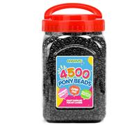 Pony Beads 2.5 lb - 4500+ Black 6x9mm Plastic Kandi Beads in Handle Bucket for Craft Supplies, Jewelry Making, Bracelets, Hair Braiding & DIY Projects