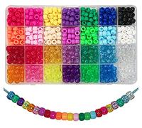 Pony Beads, 6 x 9 mm, Colourful, Glitter, Transparent, with Large Hole for Jewellery, Bracelets, Necklaces, Keyrings, Crafts, 840 Piece (28 Colours)