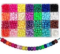 Pony Beads, 6 x 9 mm, Colourful / Pearl Shine with Large Hole for Jewellery, Bracelets, Necklaces, Keyring, Crafts, 810 Pieces (27 Colours)