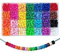 Pony Beads, 6 x 9 mm, Colourful with Large Hole for Jewellery, Bracelets, Necklaces, Keyring, Crafts, 840 Piece (28 Colours)