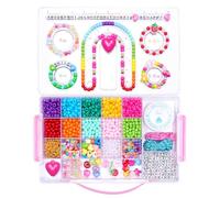 Pony Beads Craft Kit with Bead Board 2400 pcs Kandi Beads Bulk for Bracelet Making, Jewelry DIY, Keychains, Storage Box with Removable Tray for Kids Adults Birthday Gift