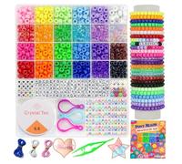 Pony Beads Kit, 24 Colors Pony Beads for Friendship Bracelet Making, DIY Craft Making Kit with Letter Beads for Bracelet Necklace Earring Jewellery Making and DIY Hair Braids Craft for Girl Women Gift