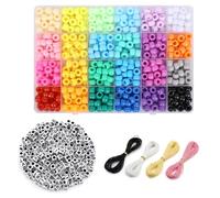 Pony Beads Kit, Bracelet Making Kit with Letter Beads and 4 Colour Cords | 6mm Alphabet Pieces, 6 X 9mm Barrel Assortment, Four 1M Strings for Friendship Jewellery and DIY Accessories