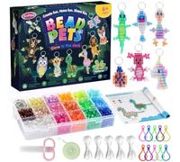 Pony Beads Kit for Keychain Making, Glow in the Dark Bead Pets for Kids Beginners，Includes Instructions for 25 Animal Designs and Storage Box, Kids Craft Kit for Rainy Day Group and Family Activities