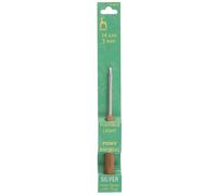 Pony C/HK W/BAMB 5.00 - Crochet Hook: Aluminium with Bamboo Handle: 14cm x 5.00mm in Silver Pony Silver