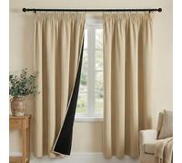PONY DANCE 100% Blackout Curtains for Bedroom - Pencil Pleat Full Blackout Curtains, Rod Pocket Thermal Insulated Drapes 2 Panels for Living Room with Black Liner, 52 x 72 Inch, Biscotti Beige