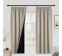 PONY DANCE 100% Blackout Curtains for Bedroom - Pencil Pleat Natural Curtains, Rod Pocket Thermal Insulated Curtains with Black Liner for Living Room, 2 Panels, 52 x 72 Inch