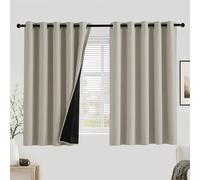 PONY DANCE 100% Blackout Curtains for Bedroom - Thermal Insulated Full Blackout Eyelet Curtains & Drapes Heat and Light Blocking Panels for Living Room with Black Liner 2 Pcs, 66 x 54 Inch, Natural