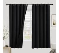 PONY DANCE 100% Blackout Curtains for Bedroom - Thermal Insulated Full Blackout Eyelet Curtains & Drapes Heat and Light Blocking Panels for Living Room with Black Liner 2 Pcs, 66 x 72 Inch, Black