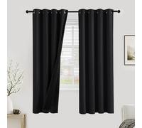 PONY DANCE 100% Blackout Curtains for Bedroom - Thermal Insulated Full Blackout Eyelet Curtains & Drapes Heat and Light Blocking Panels for Living Room with Black Liner 2 Pcs, 52 x 72 Inch, Black