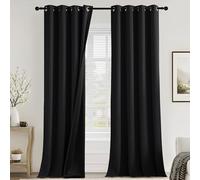 PONY DANCE 100% Blackout Curtains for Bedroom - Thermal Insulated Full Blackout Eyelet Curtains & Drapes Heat and Light Blocking Panels for Living Room with Black Liner 2 Pcs, 52 x 90 Inch, Black