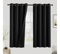 PONY DANCE 100% Blackout Curtains for Bedroom - Thermal Insulated Full Blackout Eyelet Curtains & Drapes Heat and Light Blocking Panels for Living Room with Black Liner 2 Pcs, 52 x 54 Inch, Black