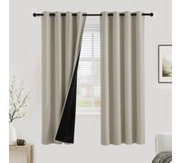 PONY DANCE 100% Blackout Curtains for Bedroom - Thermal Insulated Full Blackout Eyelet Curtains & Drapes Heat and Light Blocking Panels for Living Room with Black Liner 2 Pcs, 52 x 72 Inch, Natural