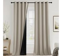 PONY DANCE 100% Blackout Curtains for Bedroom - Thermal Insulated Full Blackout Eyelet Curtains & Drapes Heat and Light Blocking Panels for Living Room with Black Liner 2 Pcs, 52 x 90 Inch, Natural