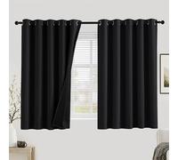 PONY DANCE 100% Blackout Curtains for Bedroom - Thermal Insulated Full Blackout Eyelet Curtains & Drapes Heat and Light Blocking Panels for Living Room with Black Liner 2 Pcs, 66 x 54 Inch, Black