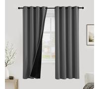 PONY DANCE 100% Blackout Curtains for Bedroom - Thermal Insulated Full Blackout Eyelet Curtains & Drapes Heat and Light Blocking Panels for Living Room with Black Liner 2 Pcs, 52 x 72 Inch, Grey